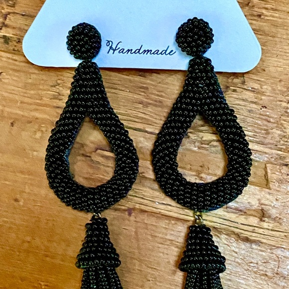NWT Anthropologie Deepa Beaded Black Hoop Chandeliers - Picture 9 of 16